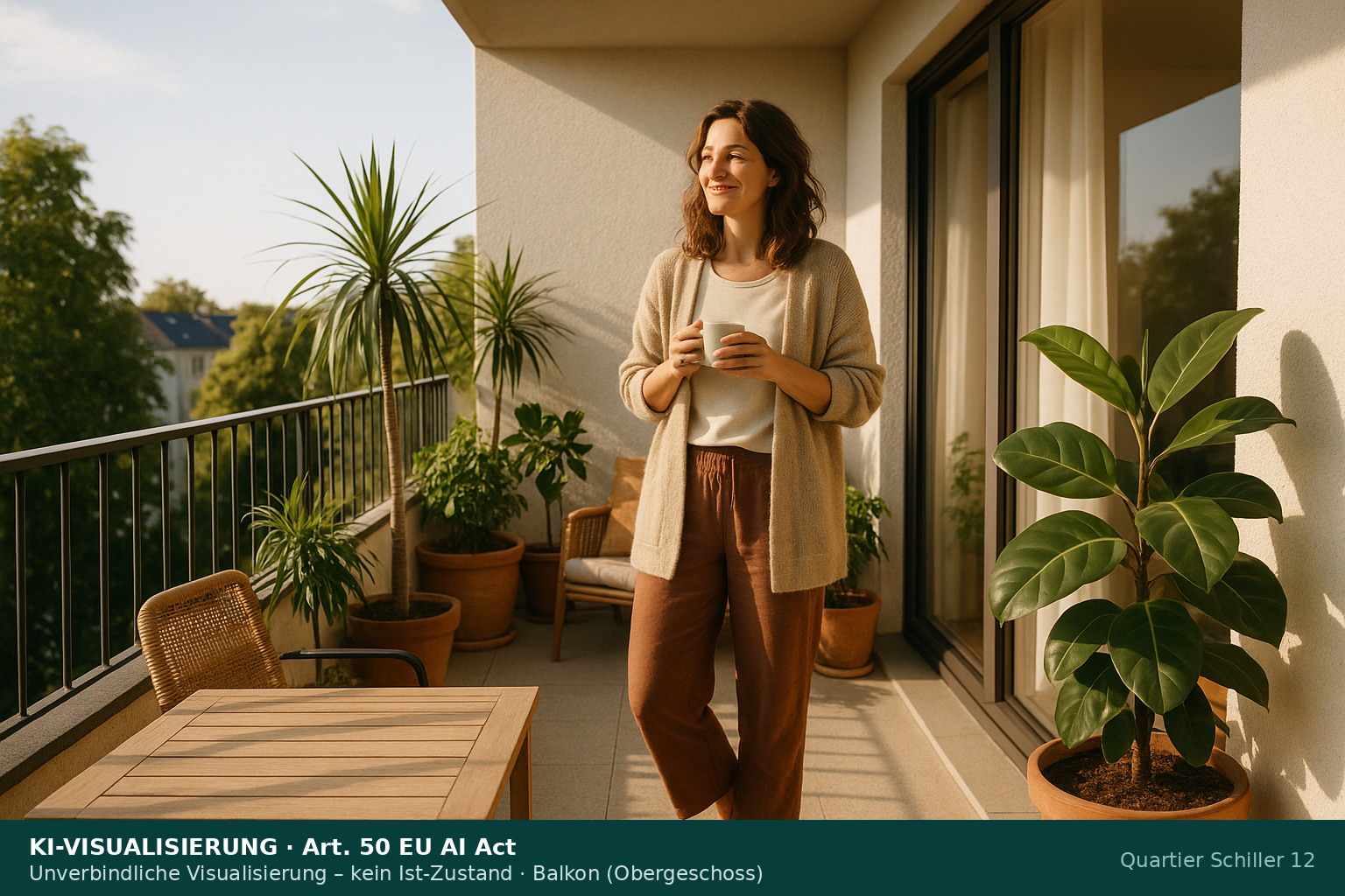 Balkon im Obergeschoss — Morgenkaffee im Grünen