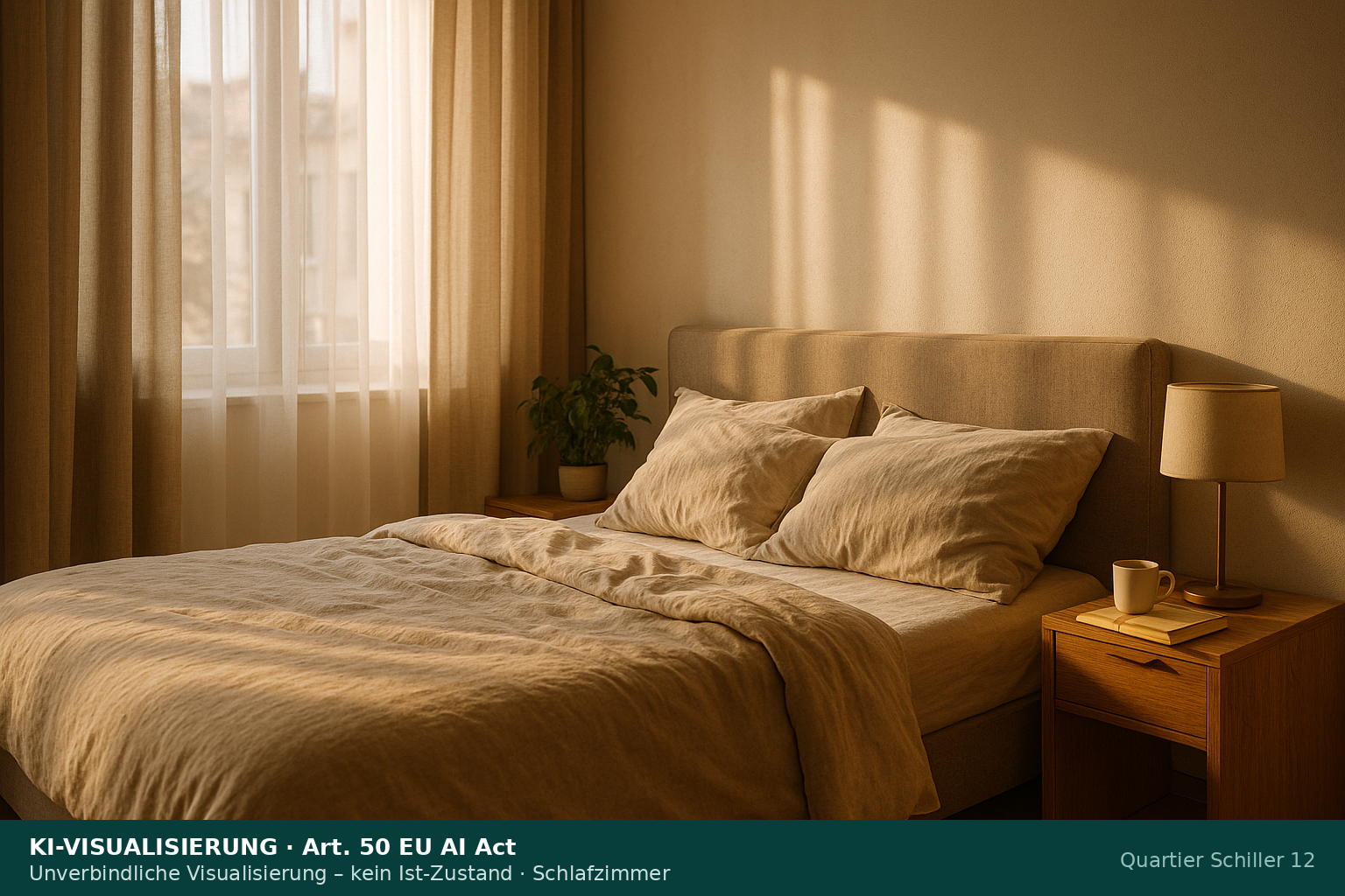 Schlafzimmer — ruhiger Rückzugsort mit Morgenlicht